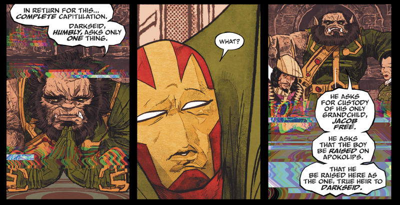 The visual distortion employed in panels associated with the sinister influence of Darkseid throughout Mister Miracle is one of the many things that makes this such a stunning book to read.